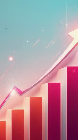 Vertical Animated Growth Chart Showing Rising Five Bars, Magenta Trend Line and Arrow