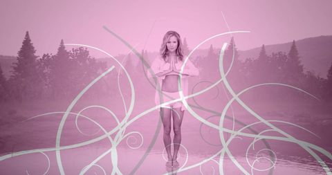 Serene Yoga Practice in Ethereal Forest Landscape