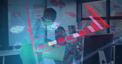 Colleagues Analyzing Viral Trend Data on Digital Display