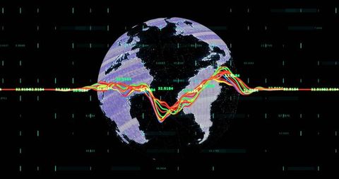 Digital globe with multicolor waveform in cyberspace