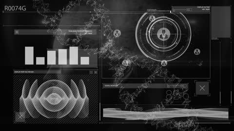 Animated Data Processing Interface with DNA Strand in Background