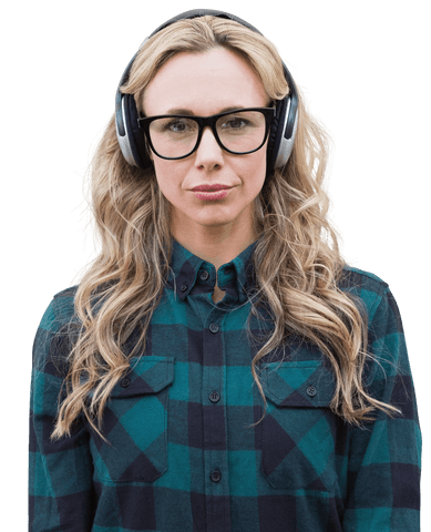 serious caucasian woman with glasses and headphones on transparent background - Download Free Stock Videos Pikwizard.com