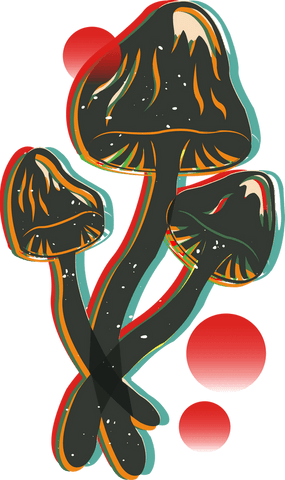 Vibrant whimsical mushrooms on transparent background