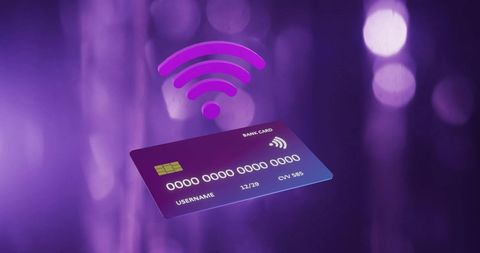 virtual credit card with wireless symbol in digital space - Download Free Stock Images Pikwizard.com