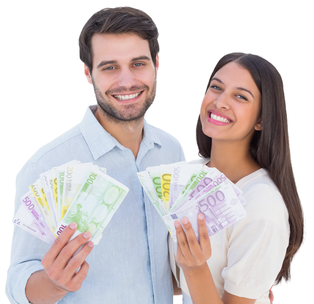 Happy Couple Holding European Currency on Transparent Background - Download Free Stock Videos Pikwizard.com