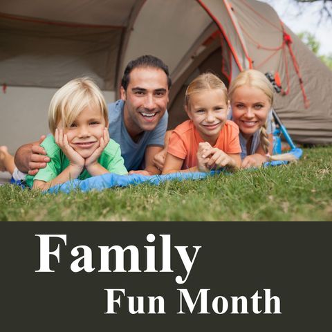 Happy family enjoying time together camping outdoors