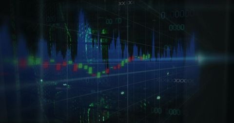 Holographic 3D Financial Chart Displaying Candlestick Data on Futuristic Trading Dashboard
