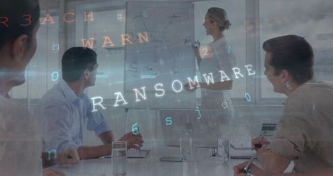 Cybersecurity Strategy Meeting with Ransomware Warning