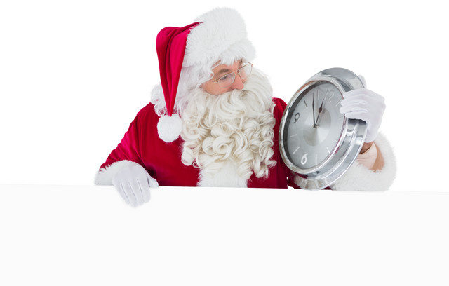 Transparent background Santa Holding Clock Behind Sign - Download Free Stock Videos Pikwizard.com