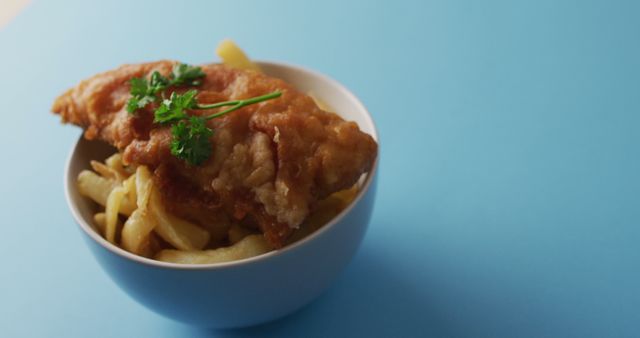 Fried Fish and Chips Bowl on Light Blue Background - Download Free Stock Images Pikwizard.com