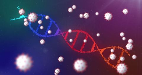 Covid-19 Cells with DNA Helix on Colorful Background