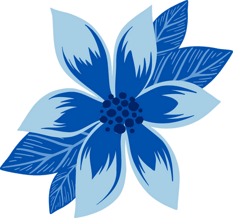 Elegant blue floral illustration on transparent background