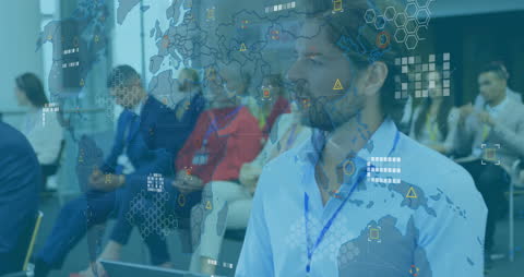 Data Interface Overlay on Businessperson at Conference