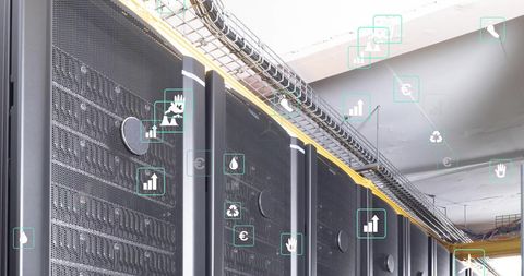 eco icons over computer servers in data center - Download Free Stock Images Pikwizard.com