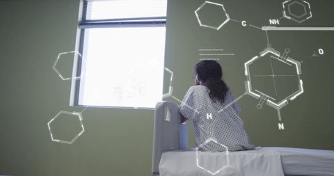 Medical Innovation: Woman in Hospital Room with Chemical Formula