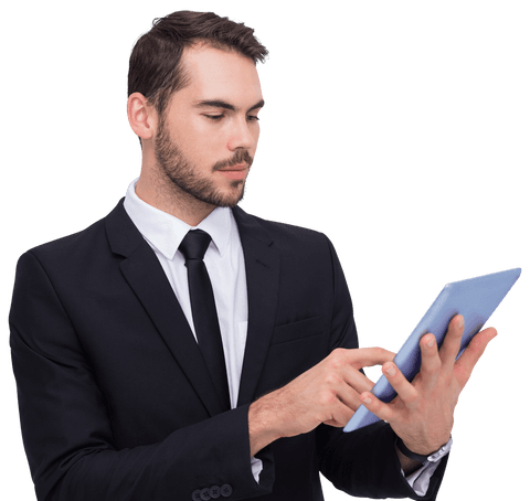 Businessman in Suit Interacting with Transparent Digital Tablet - Download Free Stock Videos Pikwizard.com
