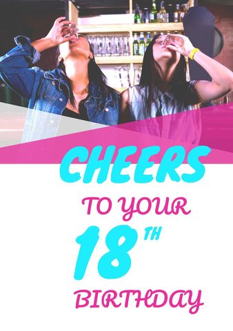 Celebrating a milestone, two friends toast drinks to an 18th birthday, embodying joy and adulthood transition. Ideal for invitations, this template can also mark other coming-of-age events or achievements.