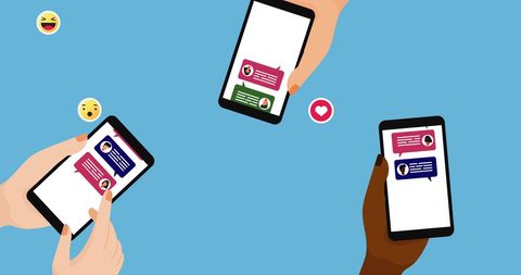 Diverse Hands Texting on Smartphones with Social Emojis - Download Free Stock Images Pikwizard.com