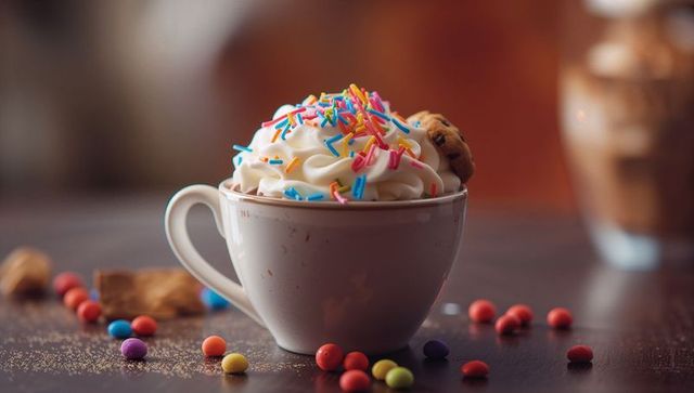 Whipped Cream Treat in Ceramic Mug with Candy Sprinkles
