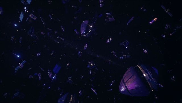 Floating cluster of defunct satellites and space debris in orbit