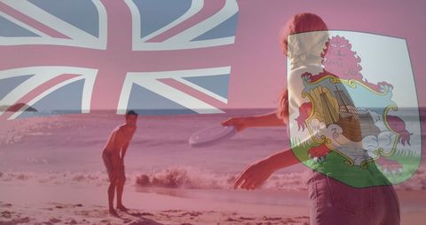 Beach fun overlaid with british bermuda flag showing vacation spirit