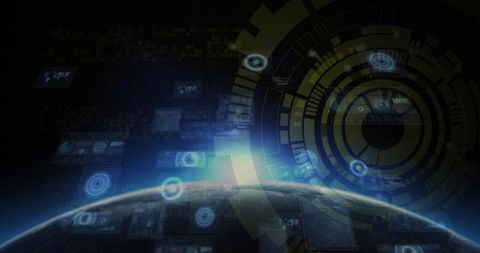 Futuristic holographic technology display over earth