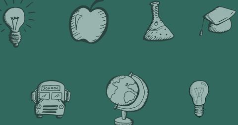 Hand-Drawn School Icons on Green Chalkboard Background