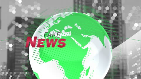 Global Fake News Concept with Digital Globe over Cityscape