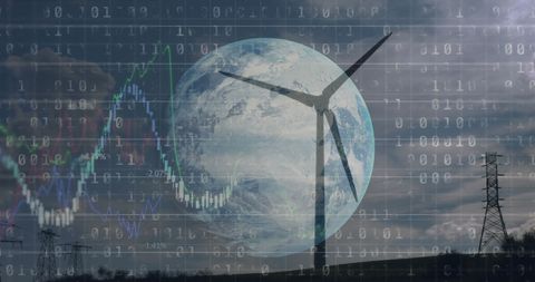Global Sustainability with Transparent Wind Turbine and Data Overlay