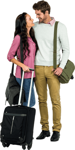 transparent smiling couple with luggage, travelling enthusiasts - Download Free Stock Videos Pikwizard.com