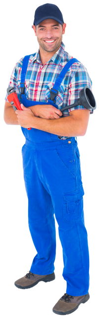 Transparent Plumber Holding Plunger and Wrench Smiling Confidently - Download Free Stock Videos Pikwizard.com