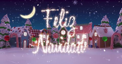 Festive Magical Snowy Christmas Town with Shimmering Feliz Navidad Sign - Download Free Stock Images Pikwizard.com