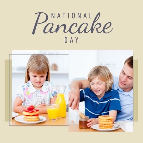 Family Celebrating National Pancake Day with Delicious Breakfast - Download Free Stock Templates Pikwizard.com