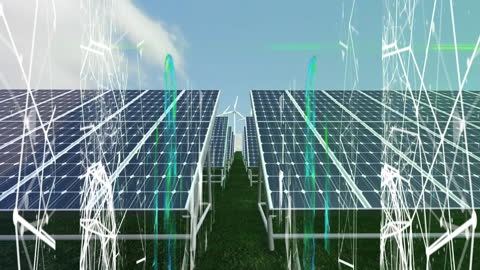 Futuristic Animation of Solar Panels with Moving Digital Interface