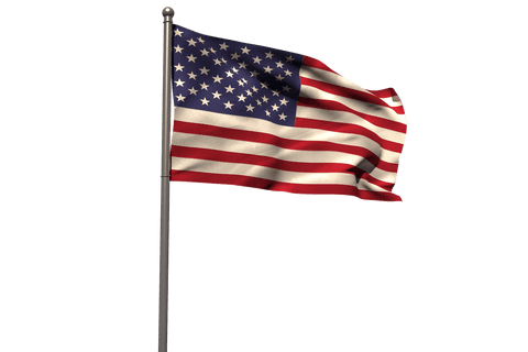 Transparent Waving American Flag Isolated on White Background