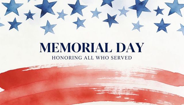 Memorial day watercolor stars and stripes background with bold serif typography