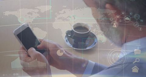 Senior Executive Analyzing Digital Data with Smartphone and Coffee