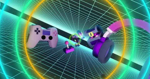 Neon Gaming Devices with Retro Futuristic Aesthetic