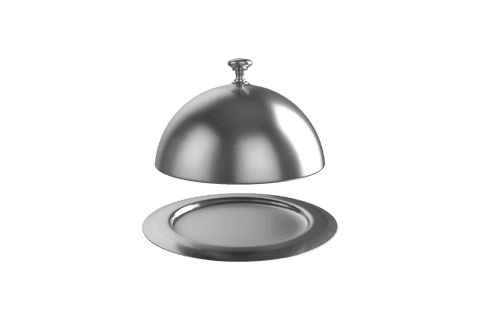 Transparent silver cloche and plate for elegant dining illustration