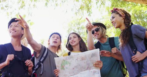 Group of Diverse Friends Enjoying Outdoor Adventure with Map - Download Free Stock Images Pikwizard.com