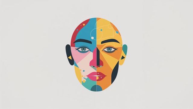 Abstract Geometric Face Digital Art with Vibrant Colors