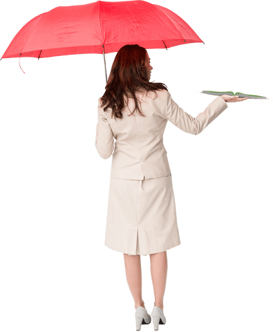 Businesswoman Holding Red Transparent Umbrella Outdoors