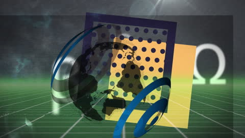 Digital Animation with Globes and Abstract Shapes on Grid