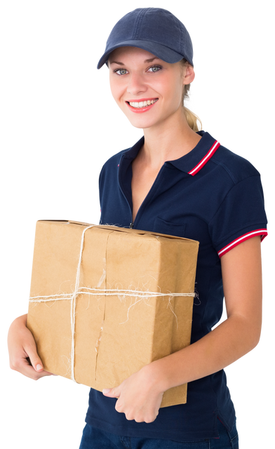 Happy Delivery Woman Holding Cardboard Box Transparent Background - Download Free Stock Videos Pikwizard.com