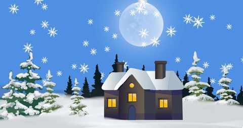 Cozy House in Snowy Winter Wonderland at Night - Download Free Stock Images Pikwizard.com