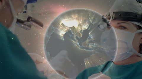 Global Medical Science Animation with Surgeons and Earth Overlay