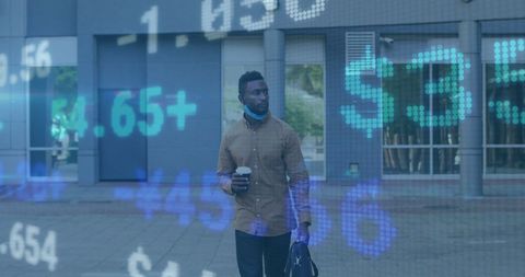 Stock Market Data Overlay on Entrepreneur Walking Outdoors - Download Free Stock Images Pikwizard.com