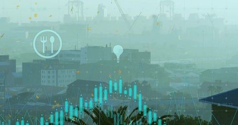 Abstract Data Visualization Over Industrial Harbor Scene