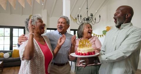 Joyful Seniors Celebrating Birthday at Home Party