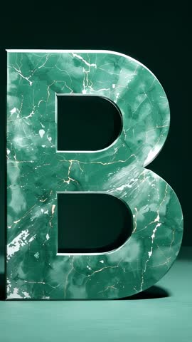 Emerging Emerald Marble Letter B Shifting on Dark Platform, Luxury Vertical Motion
